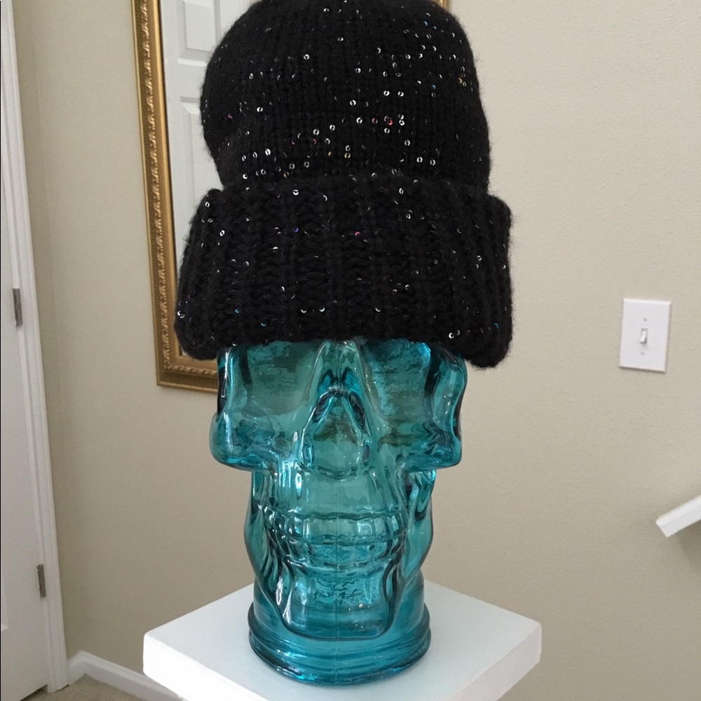 ZARA Black Knit Hat With Sequins NWT